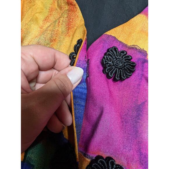 Vtg 1990s Sharon Anthony Black Purple Watercolor Frog Toggle Blazer Jacket 2X - Picture 3 of 5